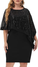 Load image into Gallery viewer, Plus Size Cape Style Glitter Black Sequin Mini Dress