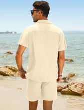 Load image into Gallery viewer, Casual Men&#39;s Blue Vacation Style Shirt &amp; Shorts Set