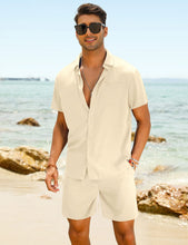 Load image into Gallery viewer, Casual Men&#39;s Blue Vacation Style Shirt &amp; Shorts Set