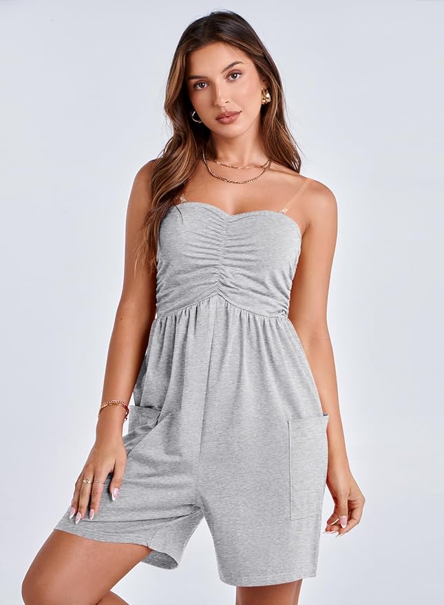 Sweetheart Gray Knit Romper w/Pockets