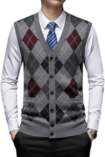 Load image into Gallery viewer, Men&#39;s British Style Charcoal Grey V Neck Sleeveless Sweater Vest