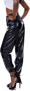 Metallic Silver Elastic Jogger Pants