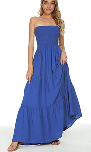 Boho Beach Strapless Blue Maxi Dress