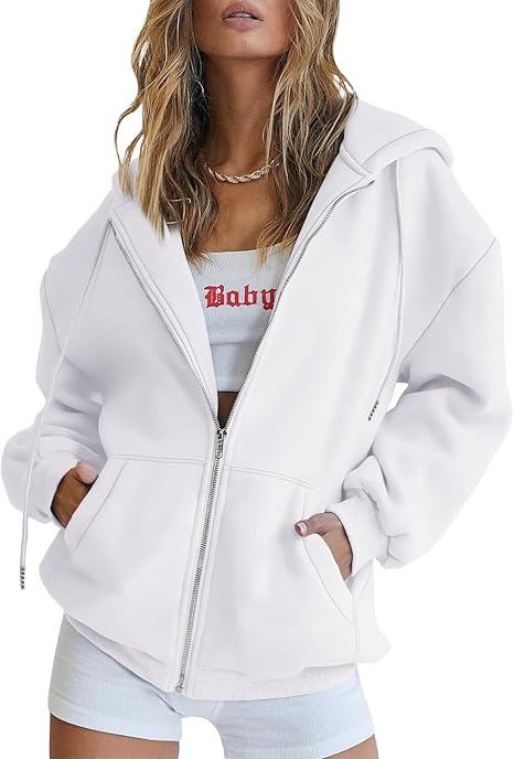 White Women's Zip Up Hoodie