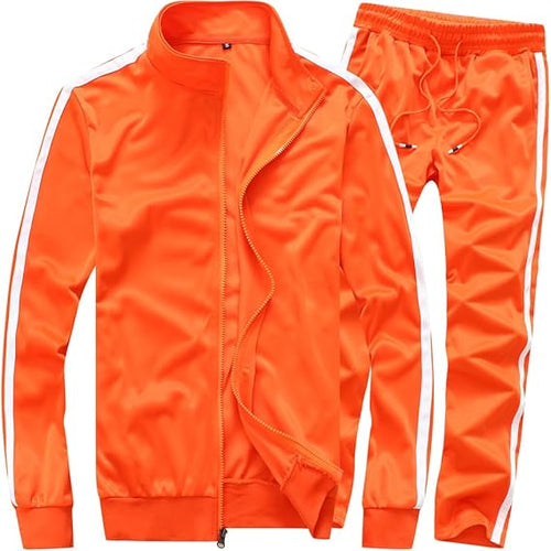 Full Zip Fleece Orange 2pc Athletic Tracksuit