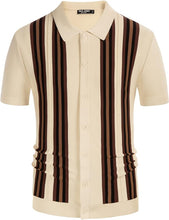 Load image into Gallery viewer, Men&#39;s Beige/Brown Knit Golf Style Striped Short Sleeve Shirt