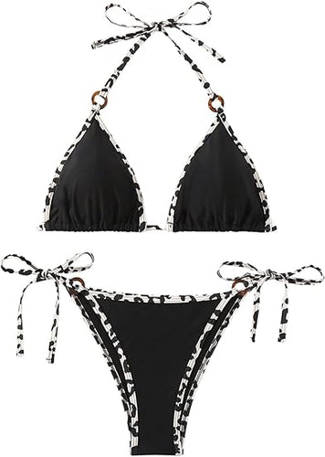 Vacation Chic Triangle Bikini Pattern Black Swimsuit