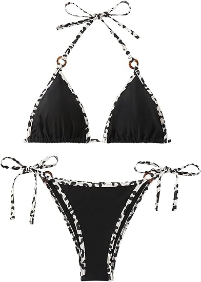 Vacation Chic Triangle Bikini Pattern Black Swimsuit