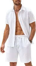 Load image into Gallery viewer, Men&#39;s Light Blue Linen Casual Short Sleeve Shorts Set