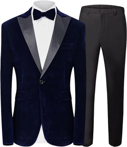 Men's Esquire Royal Blue Velvet Long Sleeve Blazer & Pants Suit