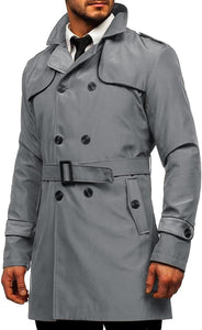 Wall Street Men's Army Green Double Breasted Lightweight Belted Trench Coat