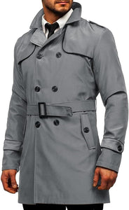 Wall Street Men's Khaki Double Breasted Lightweight Belted Trench Coat