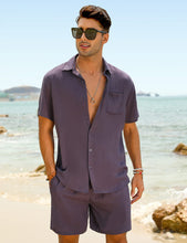 Load image into Gallery viewer, Casual Men&#39;s Blue Vacation Style Shirt &amp; Shorts Set