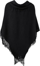 Load image into Gallery viewer, Black Knit Fringe Winter Poncho