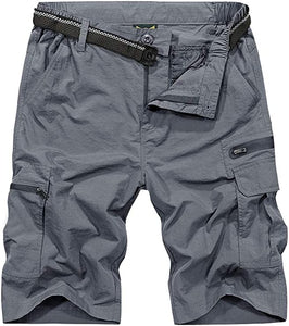 Men's Dark Khaki Expandable Waist Casual Quick Dry Cargo Shorts