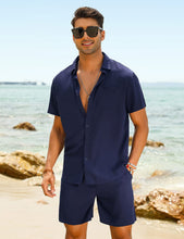 Load image into Gallery viewer, Casual Men&#39;s Blue Vacation Style Shirt &amp; Shorts Set