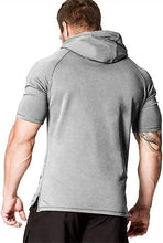 Load image into Gallery viewer, Men&#39;s Casual Sports Black Drawstring Short Sleeve Hoodie