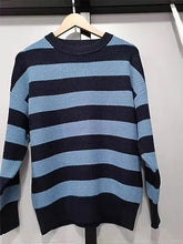 Load image into Gallery viewer, Striped Knit Loose Fit Red/Gray Long Sleeve Sweater