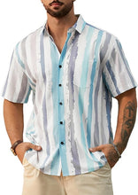 Load image into Gallery viewer, Men&#39;s Vacation Striped Summer Short Sleeve Gray Striped Shirt