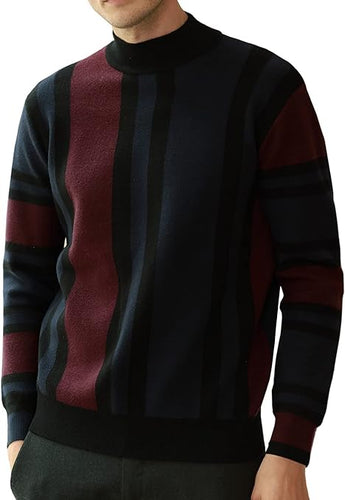 Men's Red/Black Striped Vintage Long Sleeve Sweater