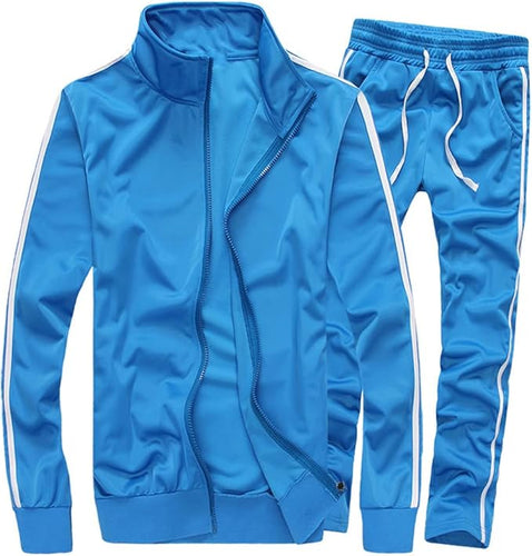 Men's Casual Turquoise Striped Jacket/Pants Warm Up Tracksuit