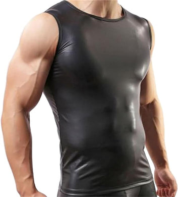 Men's Black Sleeveless Faux Leather Top
