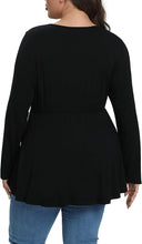 Load image into Gallery viewer, Plus Size Black Long Sleeve Keyhole Flare Top