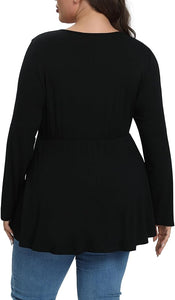 Plus Size Black Long Sleeve Keyhole Flare Top