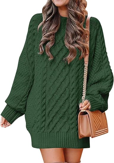 Green Long Sleeve Oversized Loose Pullover Sweater Dress