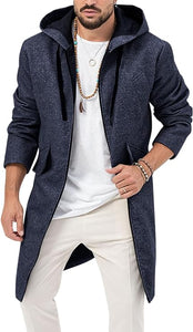 Men's Grey Hooded Long Sleeve Drawstring Jacket