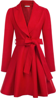 Duchess of York Red Wool Puff Sleeve Belted A Line Pea Coat