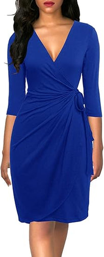 Berydress Blue V Neck Casual Party Wrap Dress