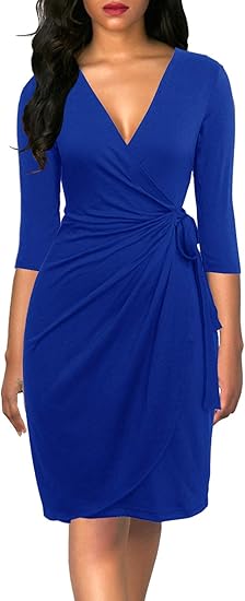 Berydress Blue V Neck Casual Party Wrap Dress