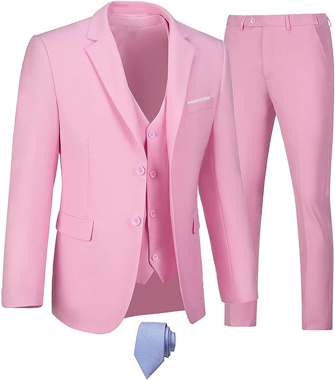 Hot Pink 3-piece Pantsuit for Women, Pink Blazer Trouser Suit for