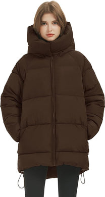 Trendy Brown Quilted Puffer Mid-Length Warm Winter Heavyweight Coat