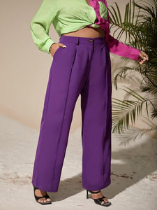 Plus Size Pleated Purple High Waist Dress Pants