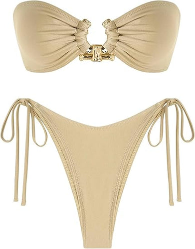 Beautiful Bandeau Bikini Apricot Swimsuit