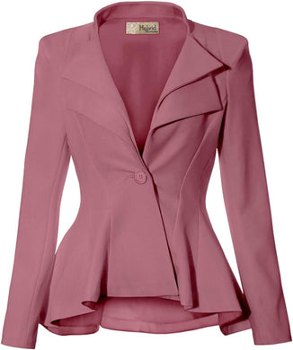 Business Chic Mauve Pink Peplum Style Long Sleeve Lapel Blazer