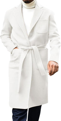 Men's Italia Belted Long Sleeve White Winter Pea Coat