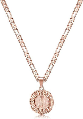 14K Rose Gold Initials Monogram Round Pendant Chain Necklace