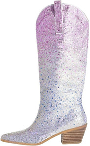 Rhinestone Knee High Sequin Black Cowboy Boots