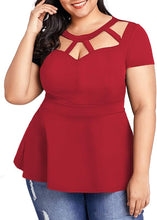 Load image into Gallery viewer, Plus Size Purple Cut Out Peplum Short Sleeve Top