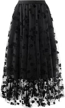 Load image into Gallery viewer, Organza Floral Mesh Black Tulle Maxi Skirt