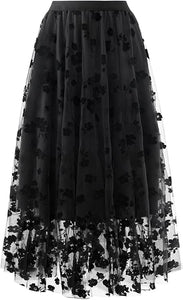 Organza Floral Mesh Black Tulle Maxi Skirt
