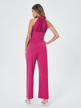 Load image into Gallery viewer, Sophisticated Red Halter Sheer Sleeveless Jumpsuit