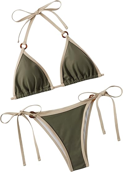 Vacation Chic Triangle Bikini Army Green Swimsuit