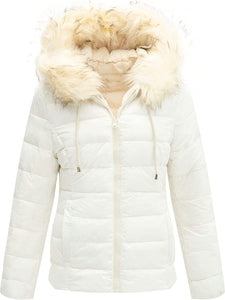 Faux Fur Collar Grey Reversible Hooded Puffer Coat