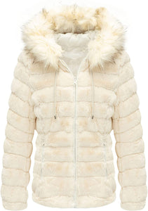 Faux Fur Collar Pink Reversible Hooded Puffer Coat