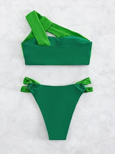 Load image into Gallery viewer, Asymmetrical Cut Out Bikini Green Swimwear