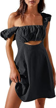 Load image into Gallery viewer, Ruched Black Sleeveless Backless Mini Dress